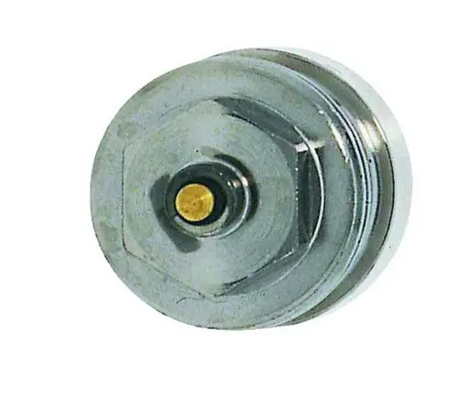Adapter von IMI Hydronic Engineering, mit rundem, metallischem Gehäuse und mittigem Anschluss, zur Verwendung mit verschiedenen Heizungsventilen.